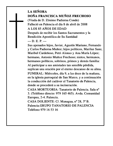 DOÑA FRANCISCA MUÑOZ FRECHOSO