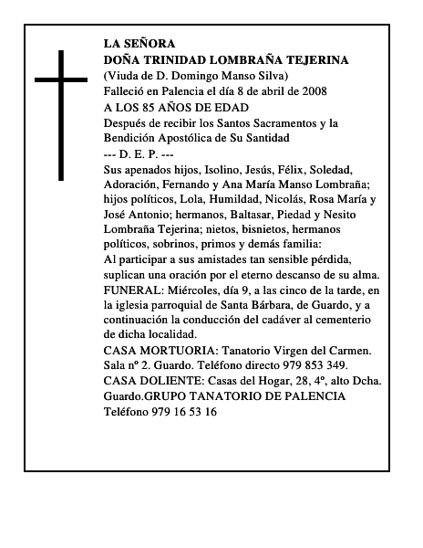 DOÑA TRINIDAD LOMBRAÑA TEJERINA