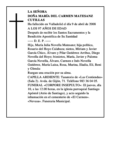 DOÑA MARÍA DEL CARMEN MATESANZ CUTILLAS