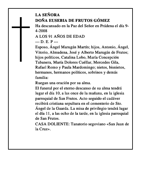 DOÑA EUSEBIA DE FRUTOS GÓMEZ