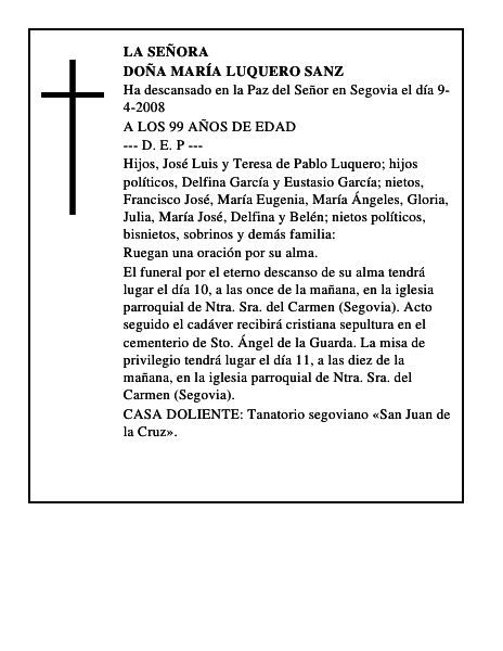 DOÑA MARÍA LUQUERO SANZ