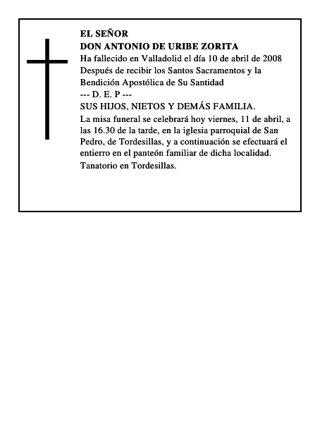 DON ANTONIO DE URIBE ZORITA