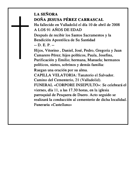 DOÑA JESUSA PÉREZ CARRASCAL