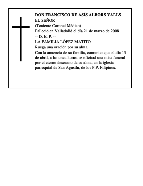 DON FRANCISCO DE ASÍS ALBORS VALLS