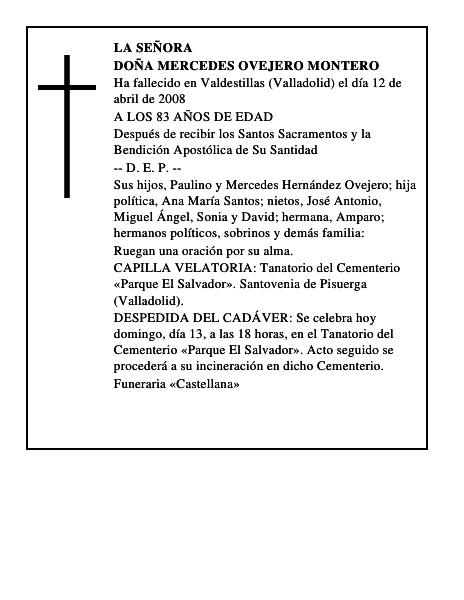 DOÑA MERCEDES OVEJERO MONTERO