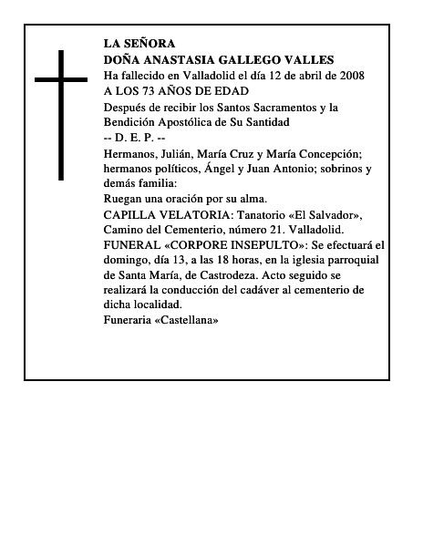 DOÑA ANASTASIA GALLEGO VALLES