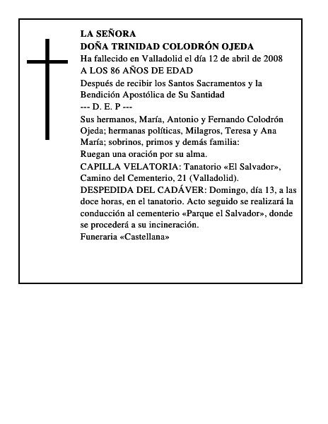 DOÑA TRINIDAD COLODRÓN OJEDA