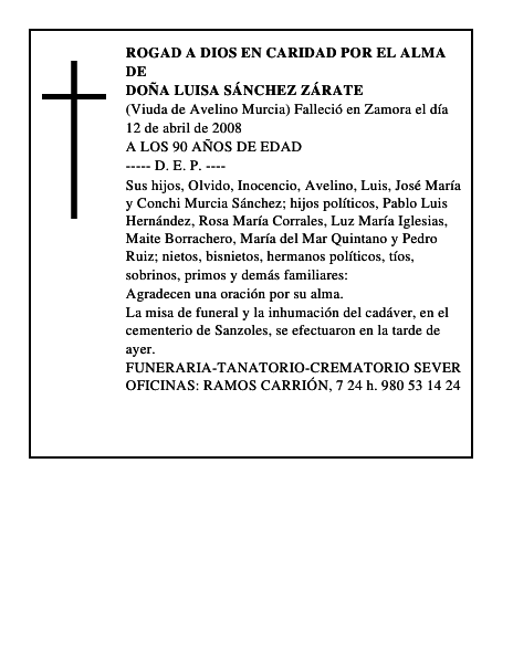 DOÑA LUISA SÁNCHEZ ZÁRATE