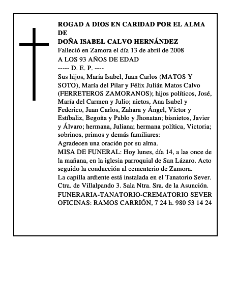 DOÑA ISABEL CALVO HERNÁNDEZ