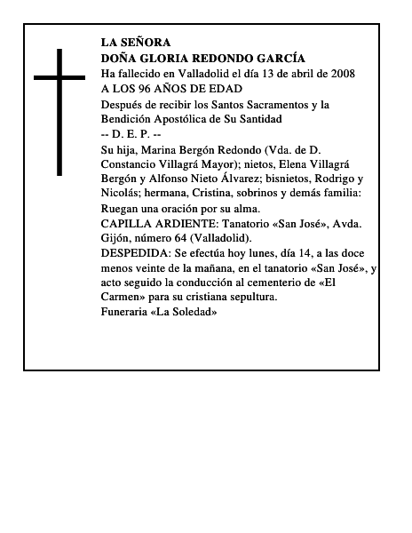 DOÑA GLORIA REDONDO GARCÍA