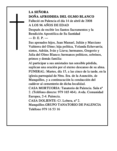 DOÑA AFRODISIA DEL OLMO BLANCO