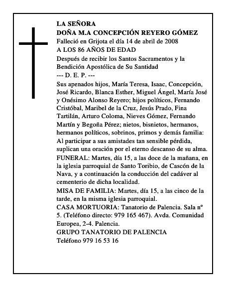DOÑA M.a CONCEPCIÓN REYERO GÓMEZ