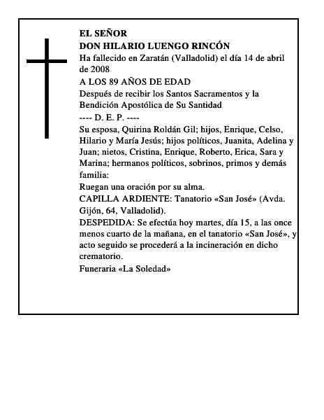 DON HILARIO LUENGO RINCÓN