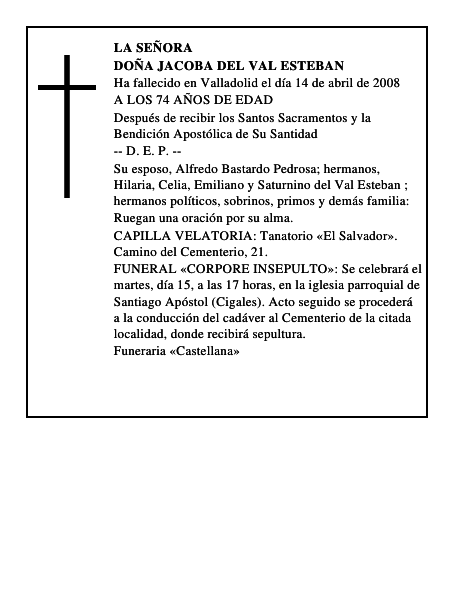DOÑA JACOBA DEL VAL ESTEBAN
