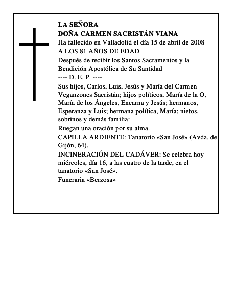 DOÑA CARMEN SACRISTÁN VIANA