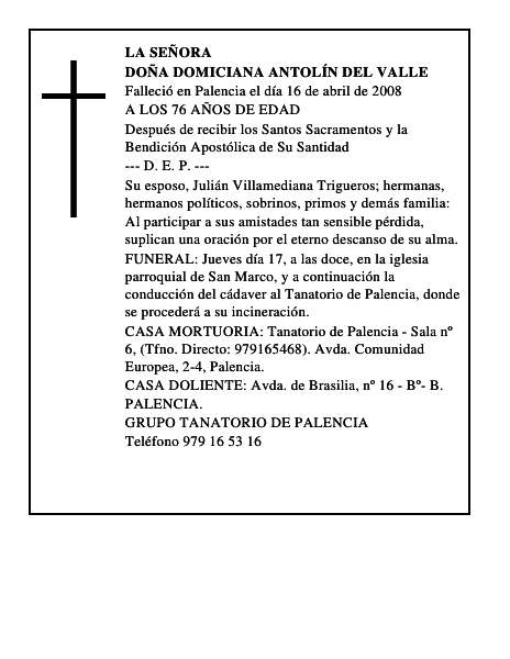 DOÑA DOMICIANA ANTOLÍN DEL VALLE
