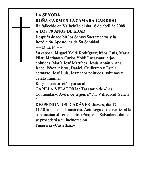 DOÑA CARMEN LACAMARA GARRIDO
