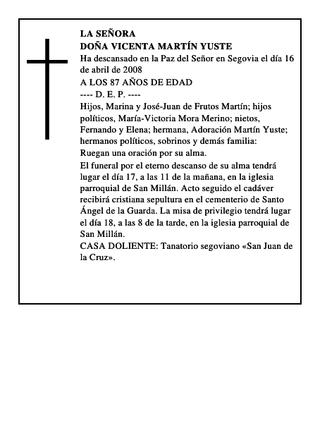 DOÑA VICENTA MARTÍN YUSTE