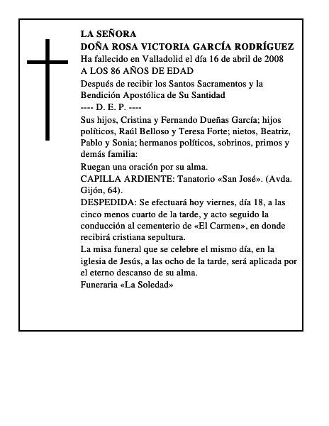 DOÑA ROSA VICTORIA GARCÍA RODRÍGUEZ