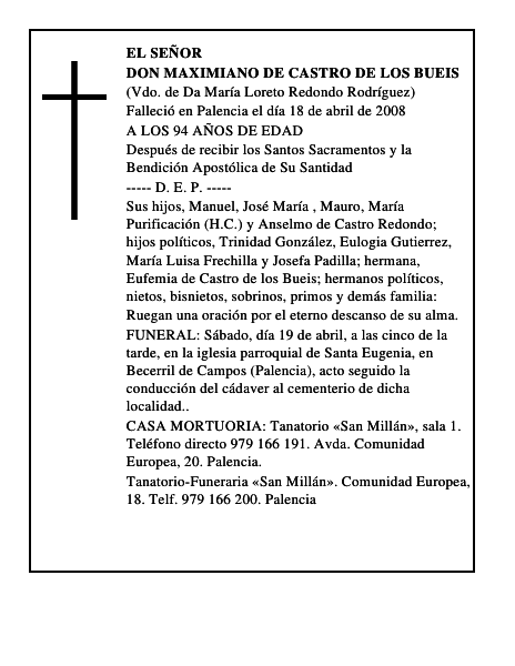DON MAXIMIANO DE CASTRO DE LOS BUEIS