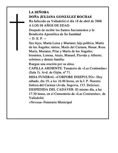 DOÑA JULIANA GONZÁLEZ ROCHAS