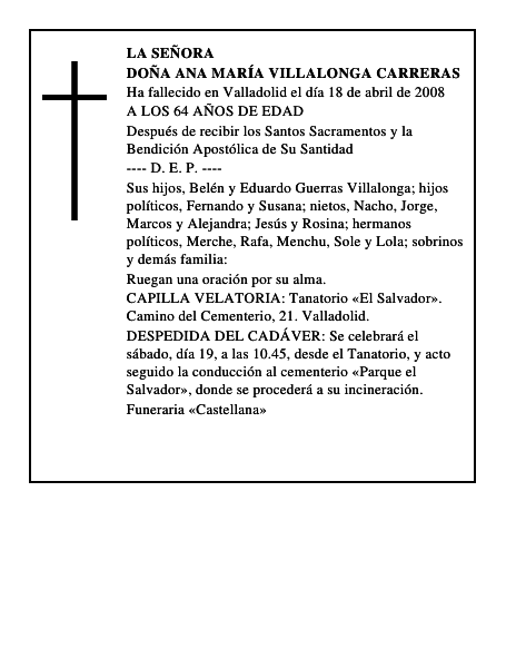 DOÑA ANA MARÍA VILLALONGA CARRERAS