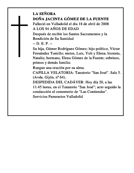 DOÑA JACINTA GÓMEZ DE LA FUENTE