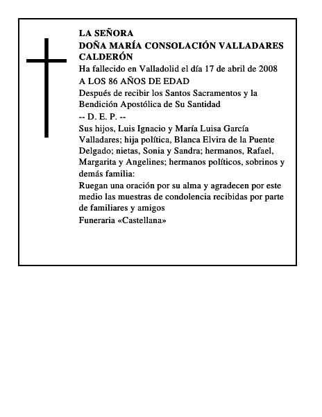 DOÑA MARÍA CONSOLACIÓN VALLADARES CALDERÓN