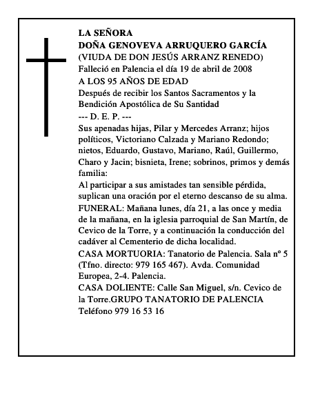 DOÑA GENOVEVA ARRUQUERO GARCÍA