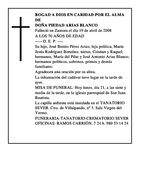 DOÑA PIEDAD ARIAS BLANCO
