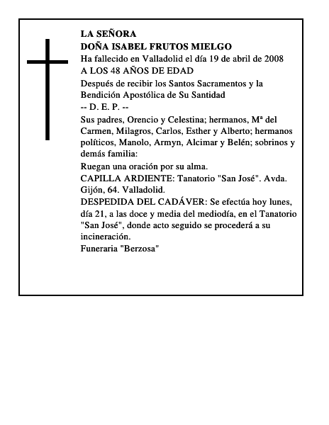 DOÑA ISABEL FRUTOS MIELGO