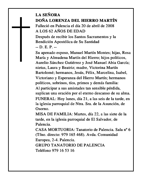 DOÑA LORENZA DEL HIERRO MARTÍN