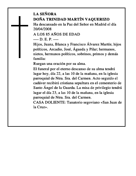 DOÑA TRINIDAD MARTÍN VAQUERIZO