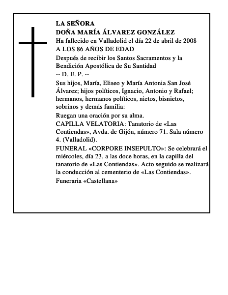 DOÑA MARÍA ÁLVAREZ GONZÁLEZ
