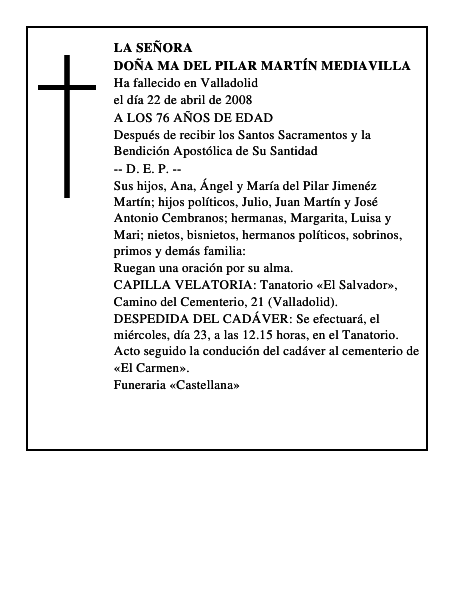 DOÑA Ma DEL PILAR MARTÍN MEDIAVILLA