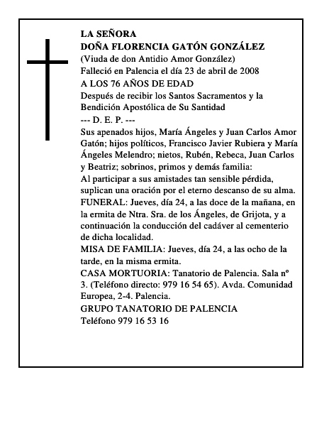 DOÑA FLORENCIA GATÓN GONZÁLEZ