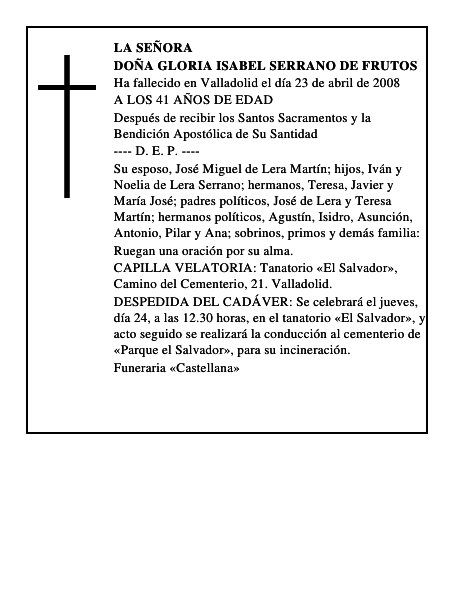 DOÑA GLORIA ISABEL SERRANO DE FRUTOS