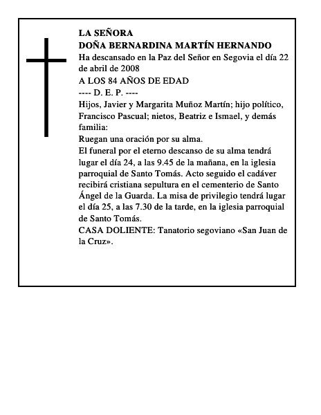 DOÑA BERNARDINA MARTÍN HERNANDO