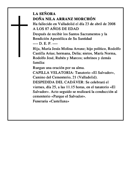 DOÑA NILA ARRANZ MORCHÓN