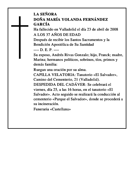 DOÑA MARÍA YOLANDA FERNÁNDEZ GARCÍA