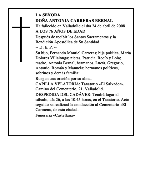 DOÑA ANTONIA CARRERAS BERNAL