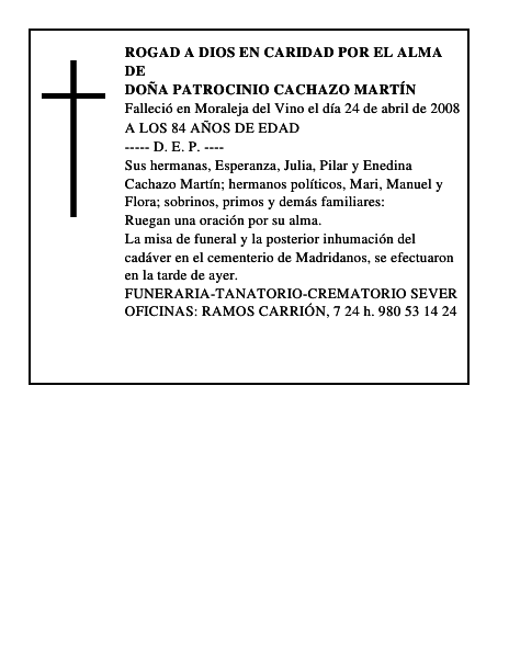 DOÑA PATROCINIO CACHAZO MARTÍN