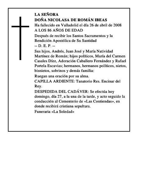 DOÑA NICOLASA DE ROMÁN IBEAS