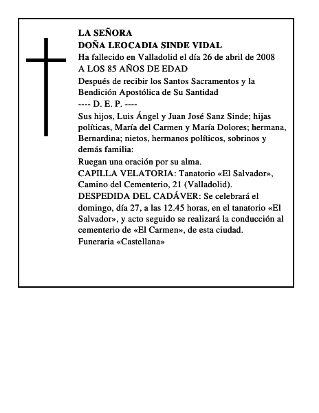 DOÑA LEOCADIA SINDE VIDAL