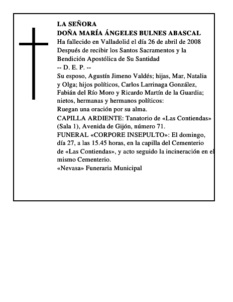 DOÑA MARÍA ÁNGELES BULNES ABASCAL