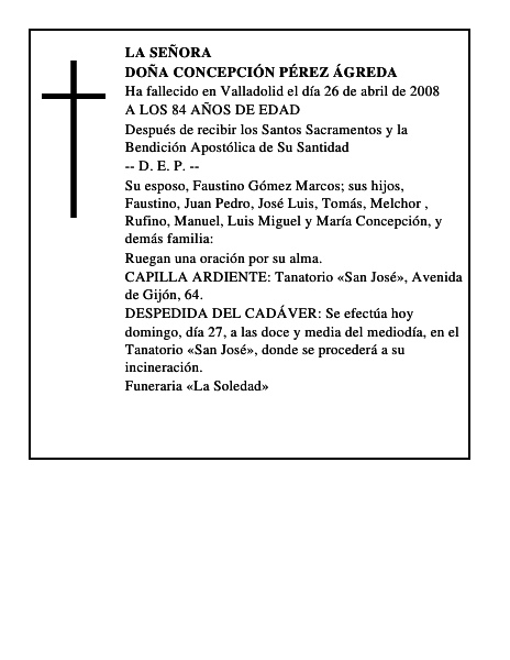 DOÑA CONCEPCIÓN PÉREZ ÁGREDA