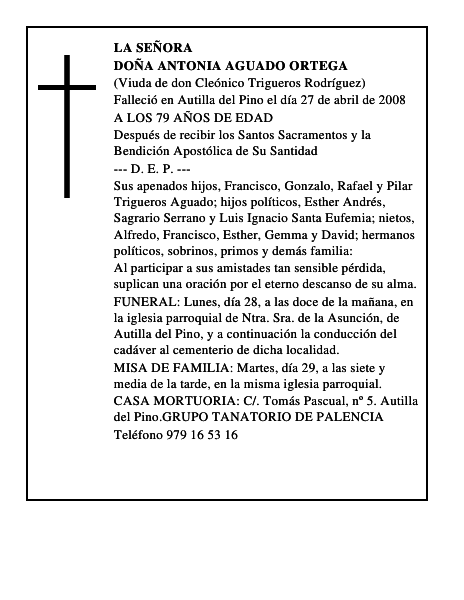 DOÑA ANTONIA AGUADO ORTEGA