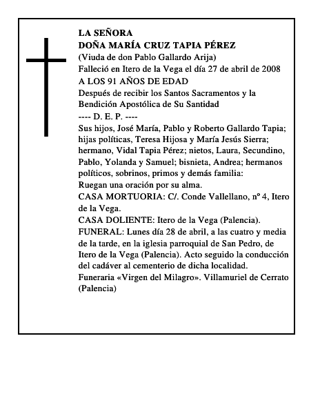 DOÑA MARÍA CRUZ TAPIA PÉREZ