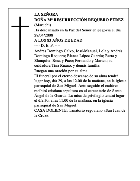 DOÑA Mª RESURRECCIÓN REQUERO PÉREZ