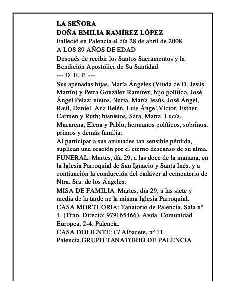 DOÑA EMILIA RAMÍREZ LÓPEZ
